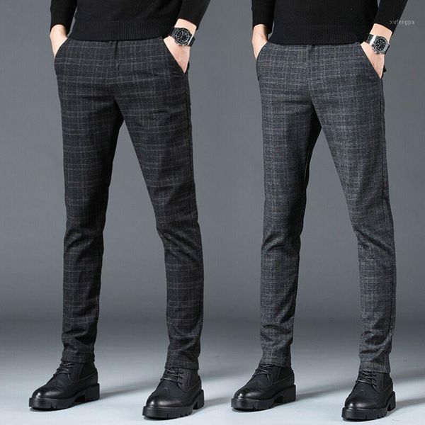 

2021 plaid pants men spring casual slim straight pant new fashion business men casual pants male trousers 381, Black