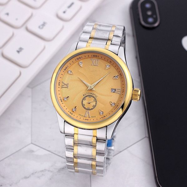 

little needle run seconds automatic mechanical watch fashion mens sport watches steel belt longi wristwatches montre de luxe, Slivery;brown