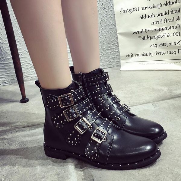 

winter women shoes black studded leather buckles high women boots mujer ladies shoes size 42 point ankle boots 2020 new spring