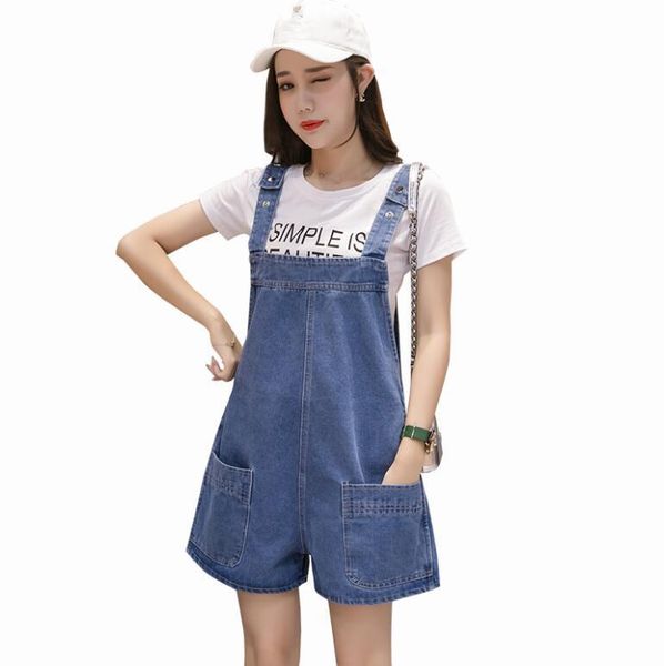 

rompers shorts women solid summer 2021 korean style large pocket loose denim jumpsuit shorts female students jeans w467, Black;white