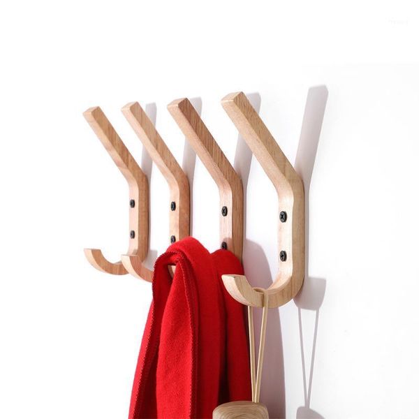 

solid wood creative hook rubber wood coat hook wall decoration household clothing storage 6pcs1