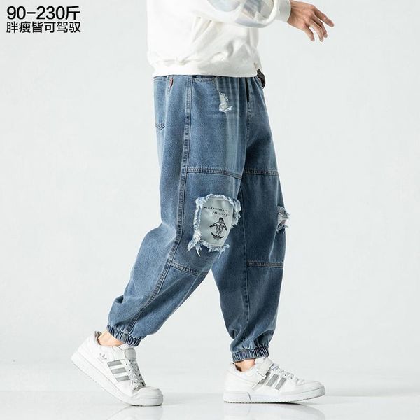 Homens jeans harem calças homens baggy 2022 outono casual masculino solto carga outdoor streetwear cintura elástica namorado