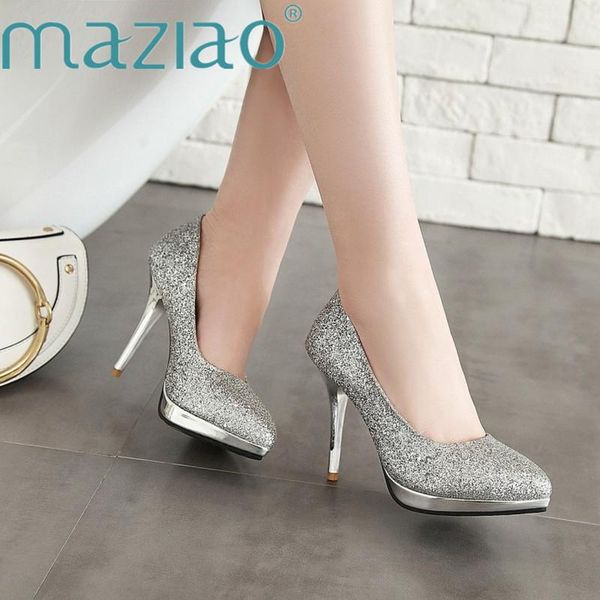 

maziao new glittering sequined cloth women pumps fashion high heels shoes women's pointed toe shallow wedding shoes office, Black