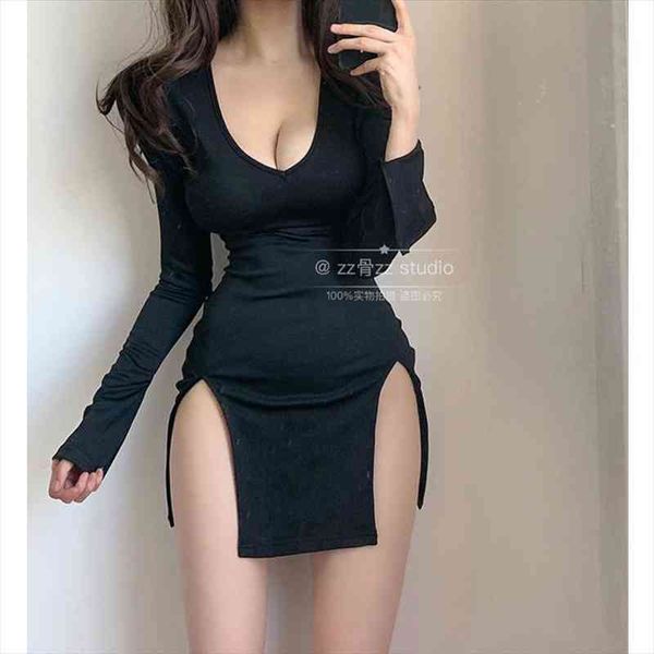 

autumn street v-neck irregular winter party mini dress vintage skinny korean women lace e8zc, Black;gray