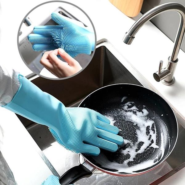 

1pair silicone cleaning gloves kitchen magic silicone dish washing glove for household scrubber rubber kitchen clean tool