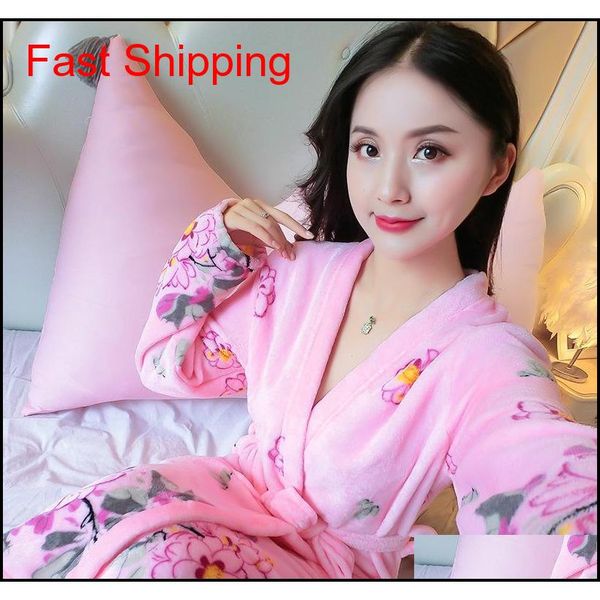 

winter new student robe with plush warm solid color print casual women's single jllmdr eatout