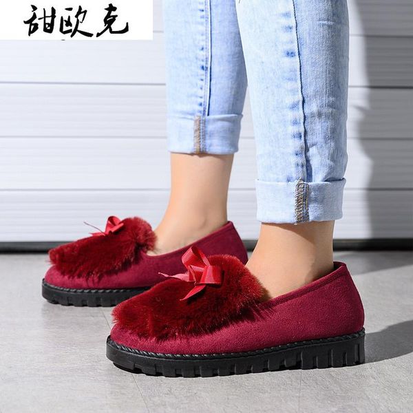 

2020 winter women's boots fashion wear waterproof non-slip short boots plus velvet warm round toe low-heel bow suede ankle, Black