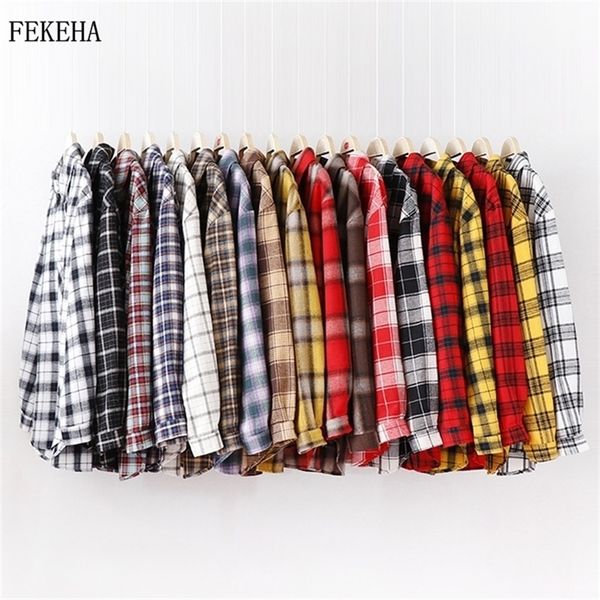 

fashion women plaid shirt chic checked blouse long sleeve female casual print shirts loose cotton blusas spring s 220307, White