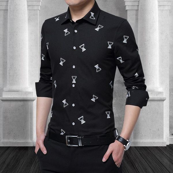 

2020 men shirt casual long sleeve printing men's 100% cotton slim fit mens dress shirts camisa de los hombres1, White;black