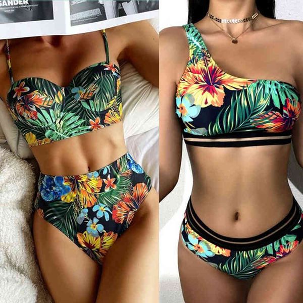 

print bikini set high waist swimwear women two pieces swimsuit push up bathing suit beachwear biquini female mujer, White;black