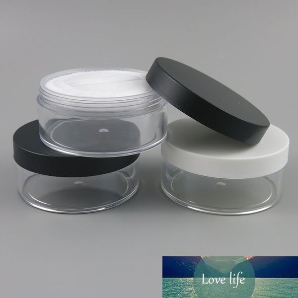 50g 50ml Vaso vuoto in plastica trasparente per trucco Crema cosmetica Cipria Fard Contenitore per fondotinta con setaccio Tappo bianco nero