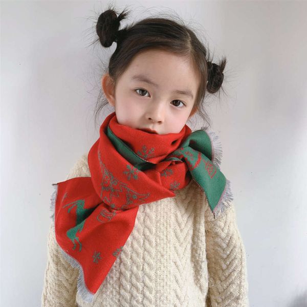 

double new side winter children's christmas cashmere scarf for boys and girls, Red;brown