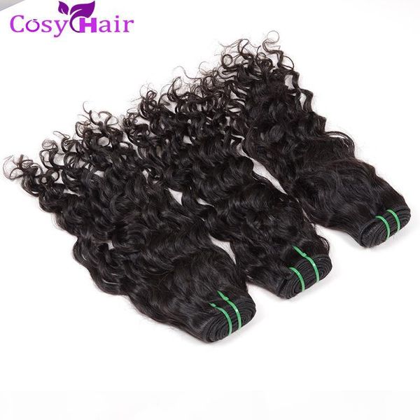 

unprocessed brazilian virgin hair water wave 3 or 4 bundles remy wet wavy human hair weave natural color remy hair weaving double weft, Black