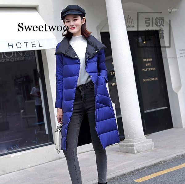 

women's winter white jackets double side wear coat fashion elegant double-breasted long parka coat female1, Black