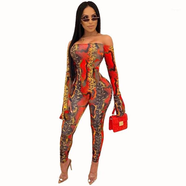 

style snake print slash neck jumpsuits lady full length skinny catsuits beach style jumpsuits mh61071, Black;white