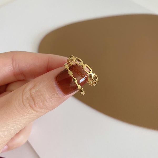 

cluster rings yun ruo vintage geometry hollow out gold ring yellow plated woman gift fashion titanium steel stainless jewelry never fade, Golden;silver