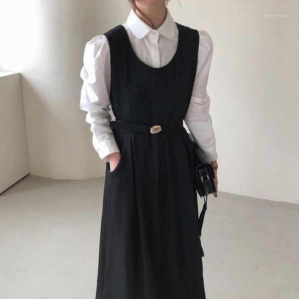 

women's tracksuits autumn winter office ladies 2 piece set outfits long sleeve blouses and high waist tank dress elegant two women1, Gray