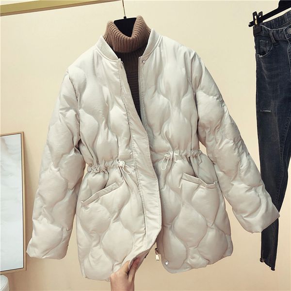 

2021 new stand-up collar down women's mid-length winter new waist rhombic padded jacket thickened warmth pol1, Black