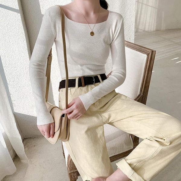 

women's sweaters women basic o-neck solid autumn winter sweater pullover female knitted slim long sleeve badycon 2021, White;black