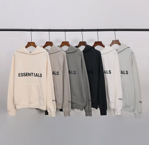 

2020ss high street fear of god essentials new double-line fog sweater coat trendy brand reflective letters loose fashion hoodies, Black