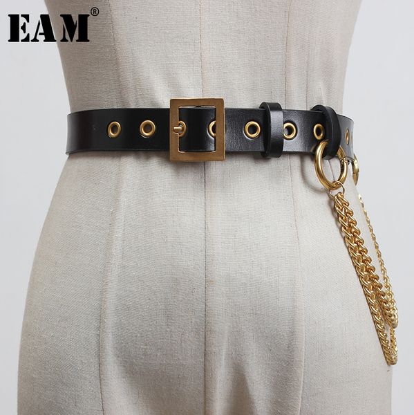 

eam] pu leather black metal chain split joint long belt personality women new fashion tide all-match spring 2020 1t679 t200427, Black;brown