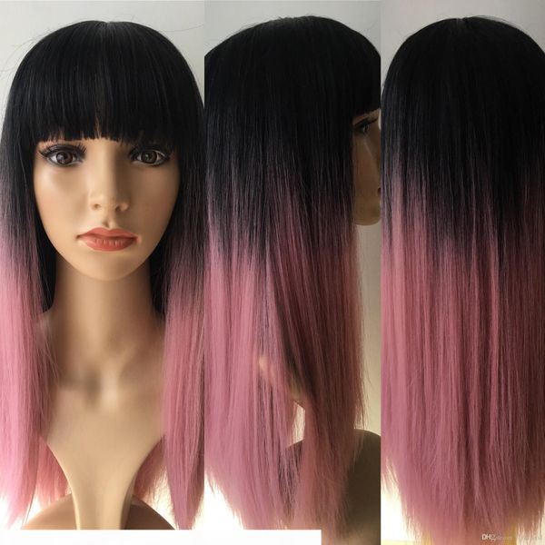 

new womens long ombre black pink wig natural hair straight wig for black women wig synthetic hair afro wgs