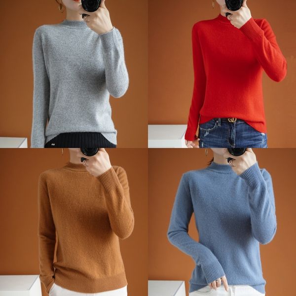 

ztpct women's cardigan winter autumn pullover pullover sweater half high bottom neck solid color slim crew sweater women 2020 new fd4yn, White;black