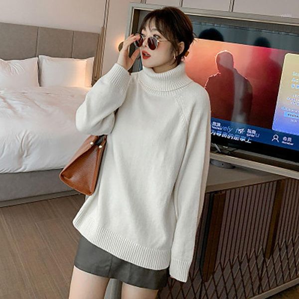 

the new korean version of the larger women's loose-fitting belly knit turtleneck for women autumn/winter bottom1, White;black