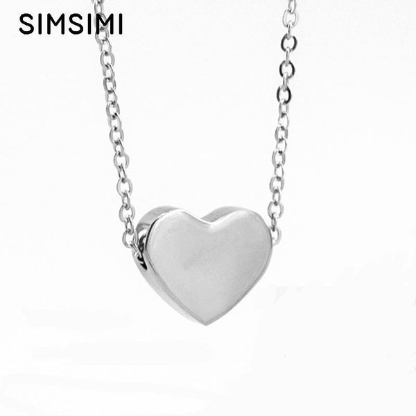 

pendant necklaces simsimi women stainless steel heart necklace blank slide lover gift jewelry rolo chain choker, Silver