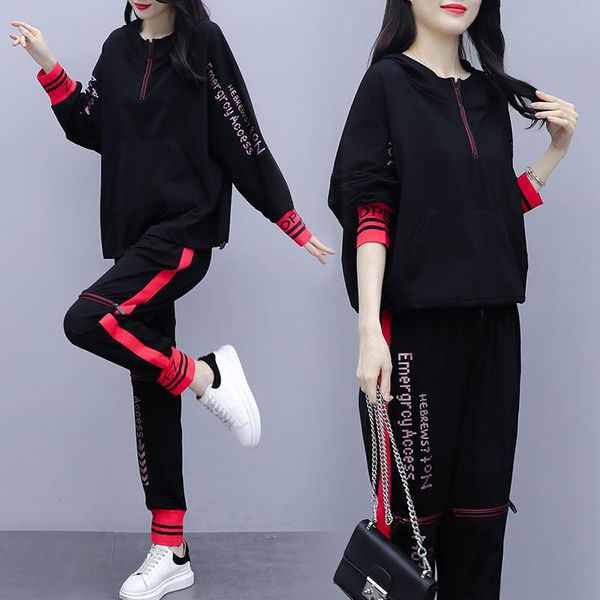 

осень новая два кусок набор топ и брюки капюшон с длинными рукавами спортивная одежда костюм женский осенний отдых спортивная одежда костюм, Gray