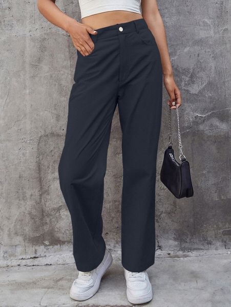 

high waist straight leg pants 93nh#, Black;white