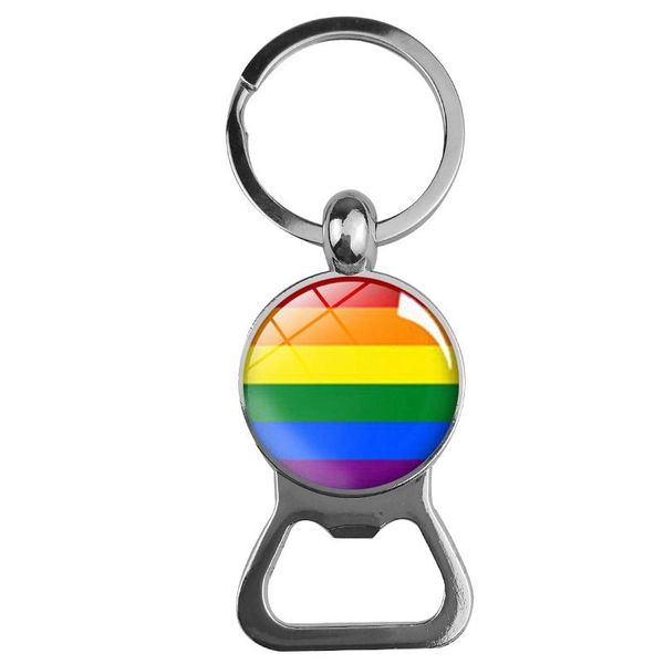 

lgbt gay pride rainbow beer bottle opener keychain glass cabochon key chain fashion jewelry accessories, Silver