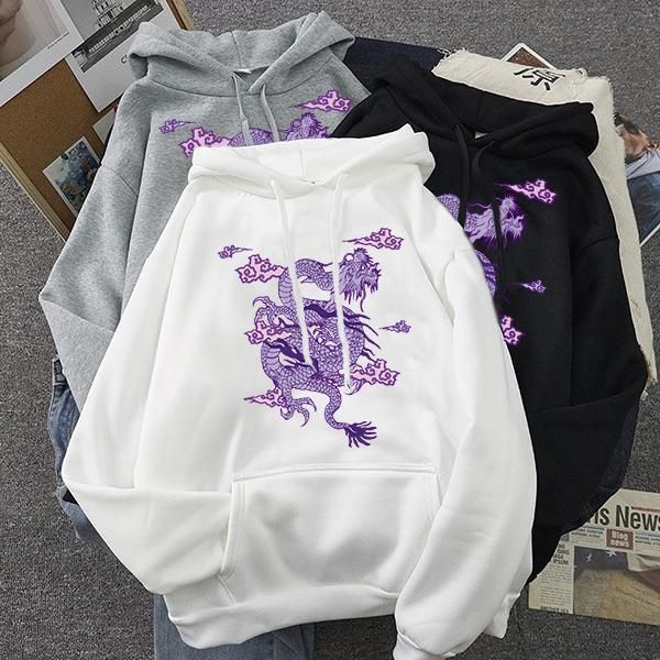 

women sweatshirt hoodie cute hip hop kawaii ullzang harajuku dragon korean funny vintage dropshipping tee print punk clothes, Black