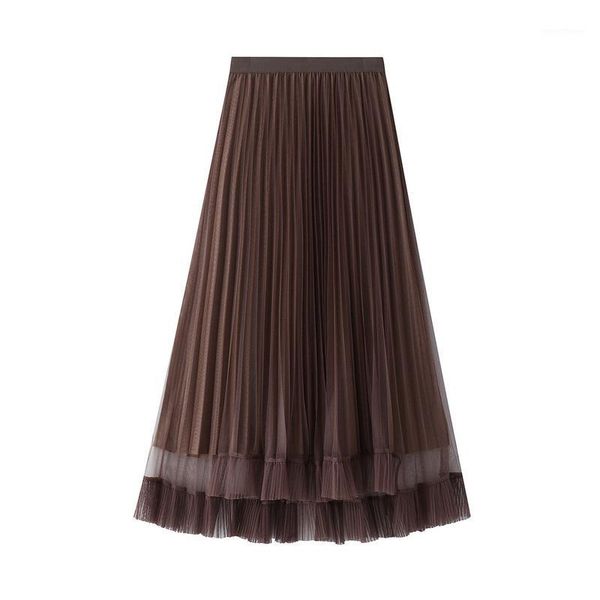 

spring draped irregular mesh long skirts high low sweet layered tulle ruffles a-line maxi long skirts pink gray1, Black