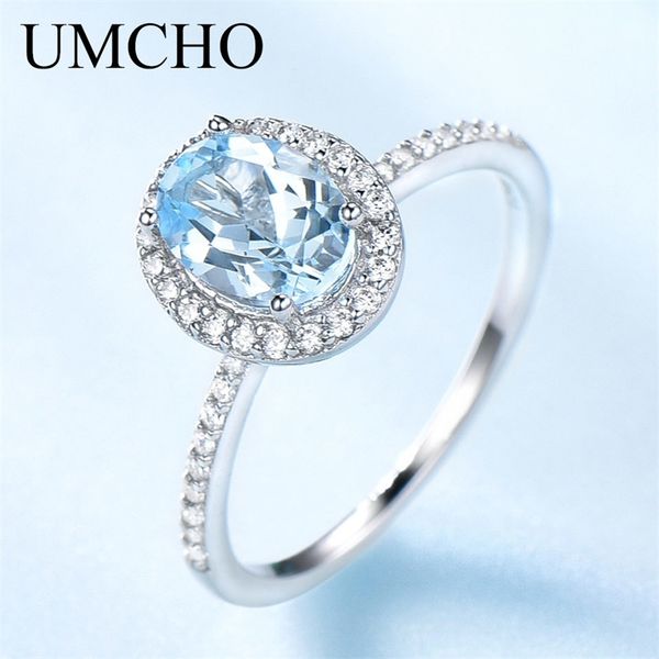 

umcho sky blue z gemstone rings for women genuine 925 sterling silver ring oval romantic gift luxury engagement jewelry y200321, Slivery;golden
