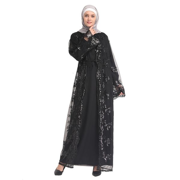 

2021 new women cardigan long maxi open dress front robe dubai jilbab sequins lace kimono mid-turquoise cffx, White;black