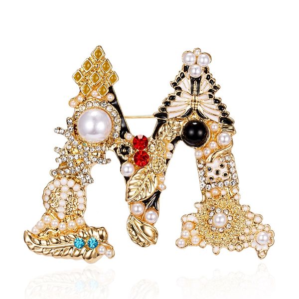 

vintage luxury exquisite letter  enamel pearl crystal brooch for women men's fashion retro initial name brooch pin dropshipping, Gray