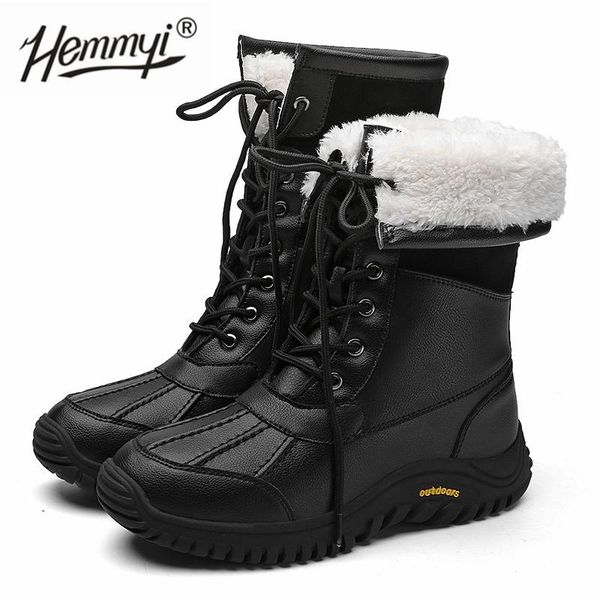 

hemmyi 2020 women winter shoes snow boots mid-calf warm snow boots black plus size 42 thick fur comfortable waterproof booties