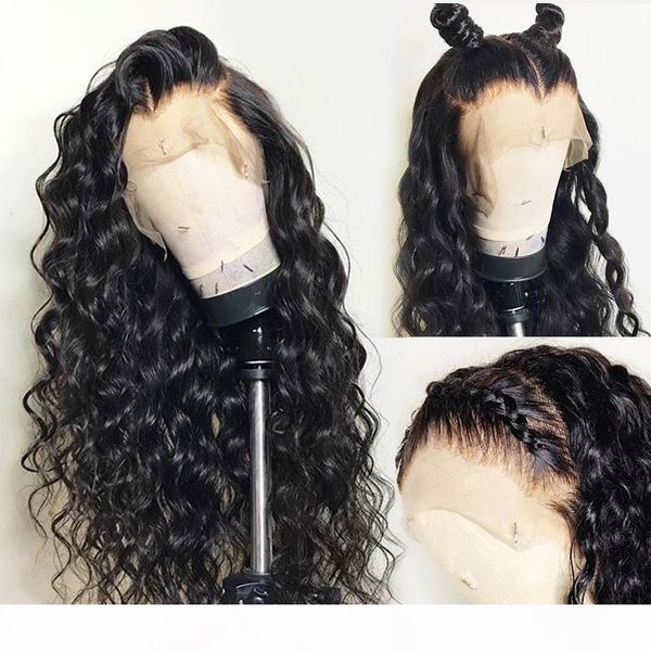 

water wave 13x6 lace front human hair wigs for black women glueless fake scalp deep parting 13x6 lace frontal wig with baby hairs, Black;brown