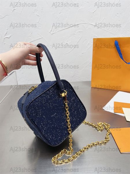 

petite malle dice tote bag navy blue denim cube chain designers womens handbags purses purse wallet limited edition cross body bag