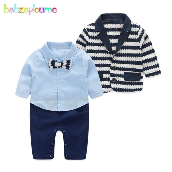 

2pcs/0-24months/spring autumn newborn clothing sets stripe jacket+gentleman suit infant jumpsuit baby outfit boys clothes bc1157 y200803, White