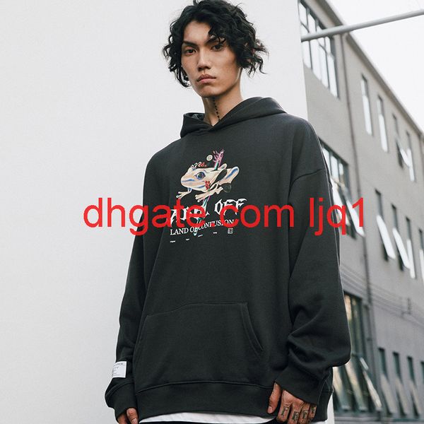 

wxwovdy men's autumn and winter hip hop sweater fashion cartoon smiling face printing loose hoodie with velvet hoodie, Black