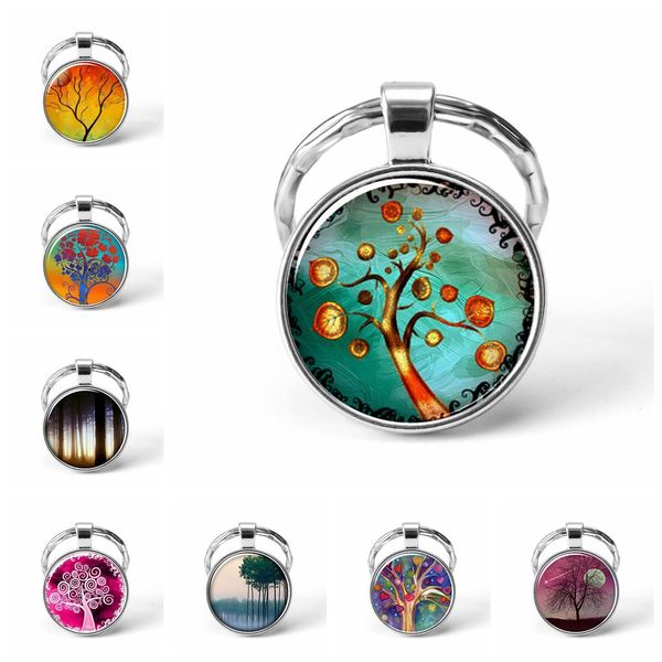 

fashion tree of life ps glass dome cabochon pendant silver jewelry round keychain hand craft creative car keyring, Slivery;golden