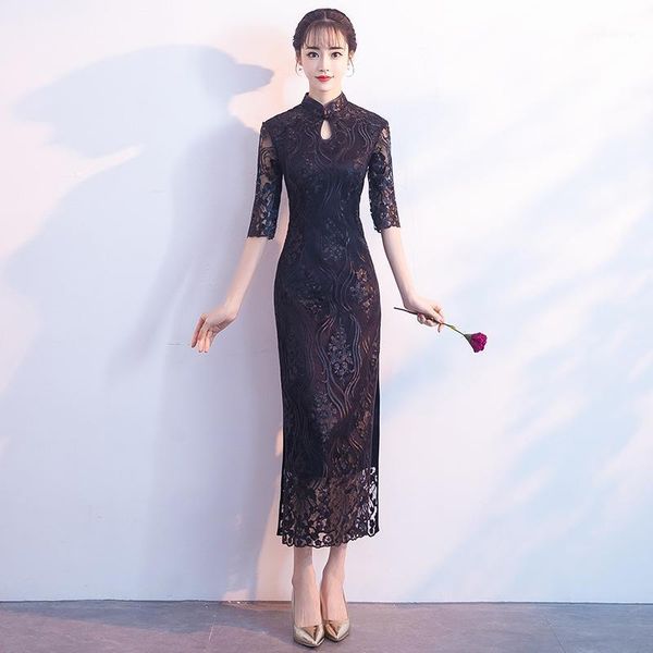 

new black chinese traditional dress women's slim cheongsam embroidery sequins modern oriental long qipao evening dresses1, Red