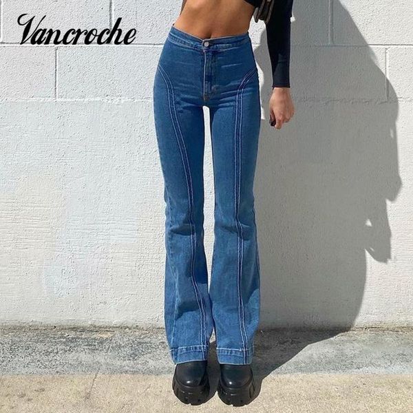 

vancroche vintage flared mom jeans blue skinny slim y2k outfits fashion streetwear flares women high waist pants