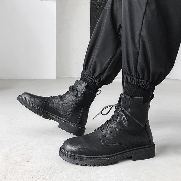 

men boots winter lerther botties soft side zipper high cool black mens boot fashion motorcycle style size 40-45 03