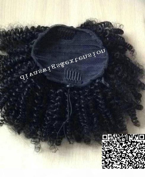 

afro kinky curly human hair ponytail extensions kinky curly drawstring human hair ponytail hairpieces natural curly clip in ponytail 120g, Black