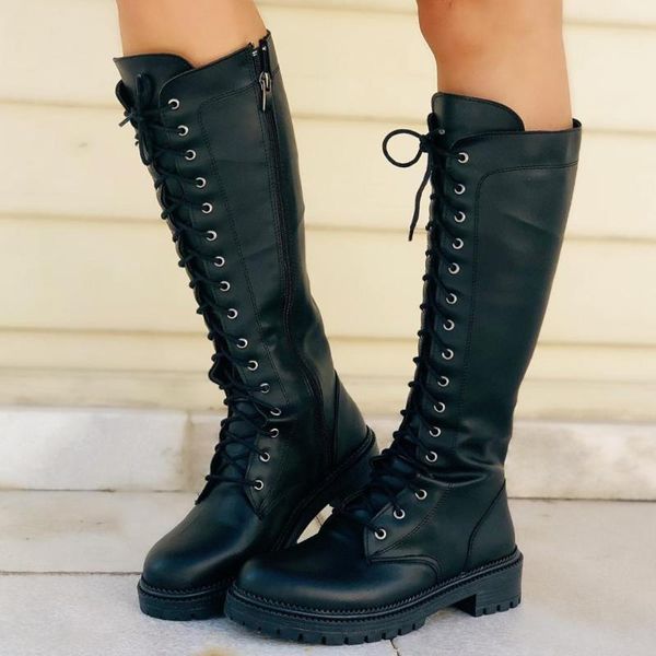 

women's black lace-up side zipper long postal boots