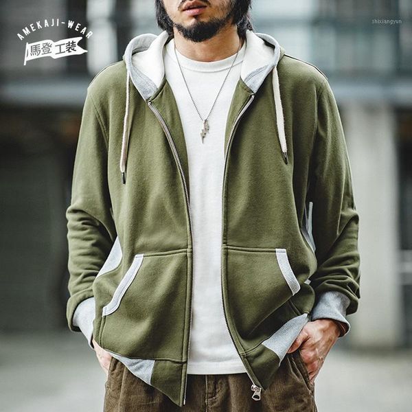 

maden splicing letter hoodies sweatshirt men jackets cotton cardigan zipper hooded coats jacket oversize vintage man clothing1, Black;brown