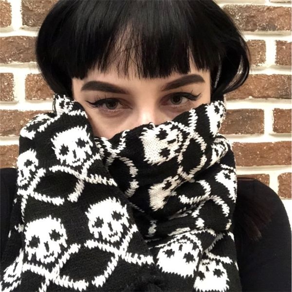

wholesale italy stylish skull winter knitted women men skeleton acrylic scarf wraps with fringe black ll171011 y201007, Blue;gray